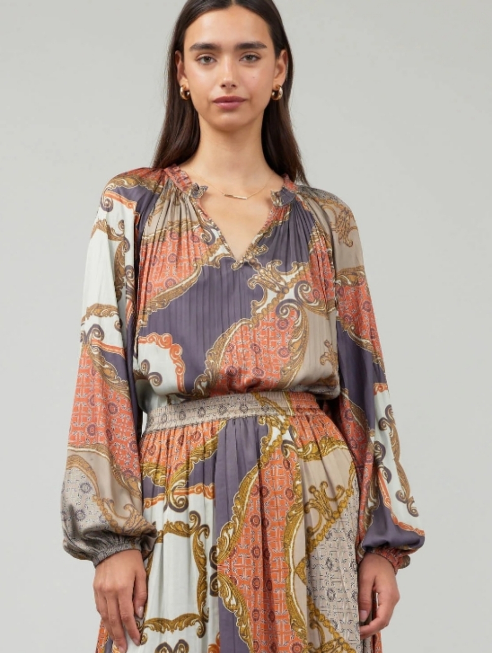 Anthropologie Current Air Womens Satin Blouse Size Small Flowy Top Boho Large